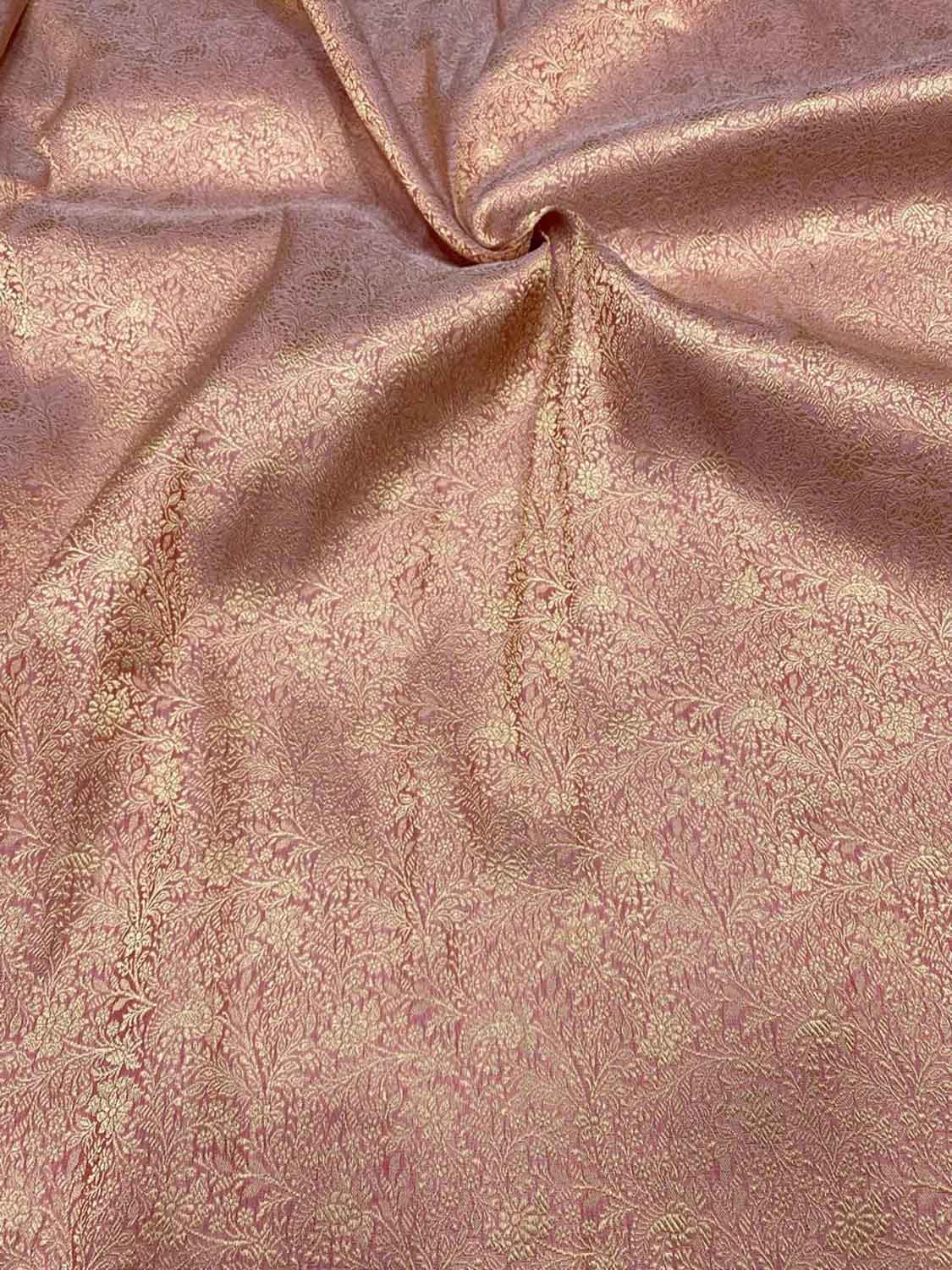 Pink Handloom Banarasi Pure Katan Silk Brocade Double Zari Fabric ( 2.5 Mtr ) - Luxurion World