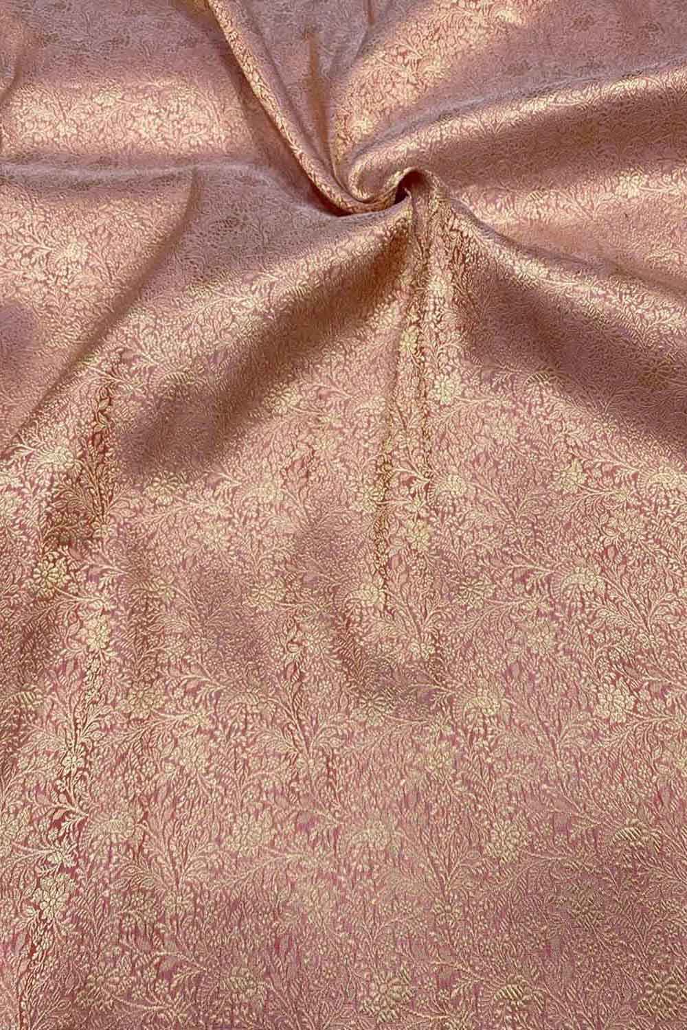 Pink Handloom Banarasi Pure Katan Silk Brocade Double Zari Fabric ( 2.5 Mtr ) - Luxurion World