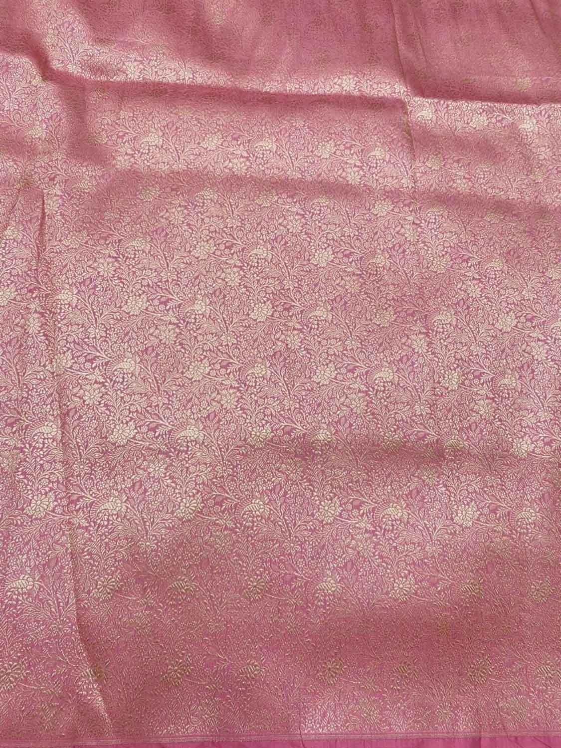 Pink Handloom Banarasi Pure Katan Silk Brocade Double Zari Fabric ( 6.5 Mtr ) - Luxurion World