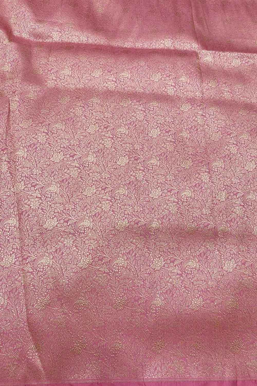 Pink Handloom Banarasi Pure Katan Silk Brocade Double Zari Fabric ( 6.5 Mtr ) - Luxurion World