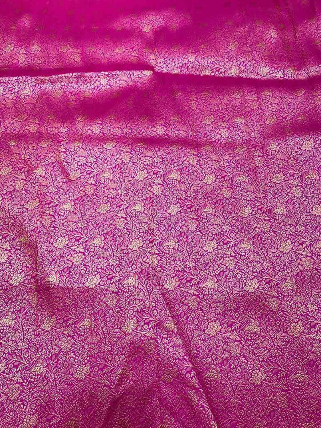 Pink Handloom Banarasi Pure Katan Silk Brocade Double Zari Fabric ( 2.5 Mtr ) - Luxurion World