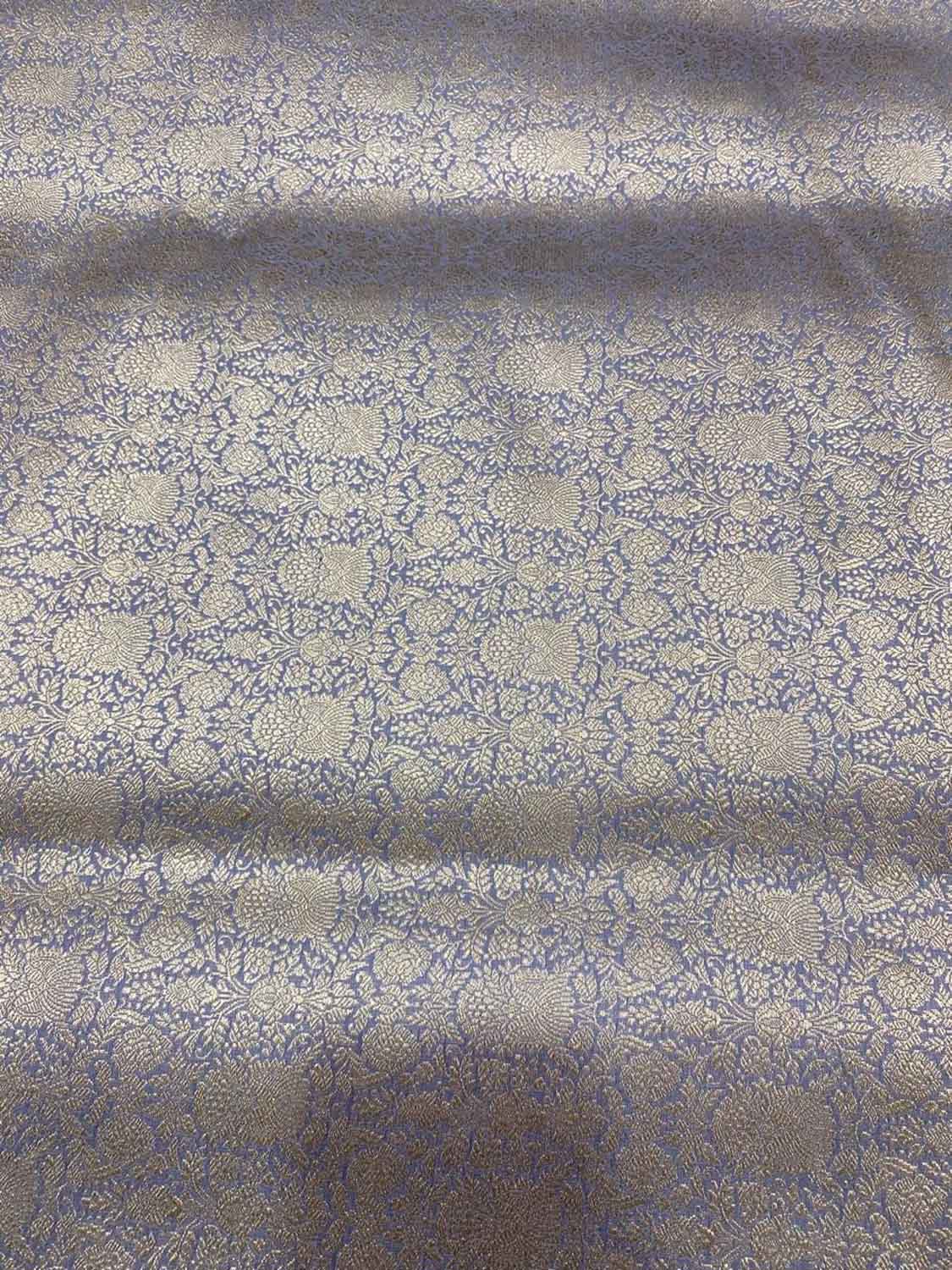 Blue Handloom Banarasi Pure Katan Silk Brocade Double Zari Fabric ( 2.5 Mtr ) - Luxurion World