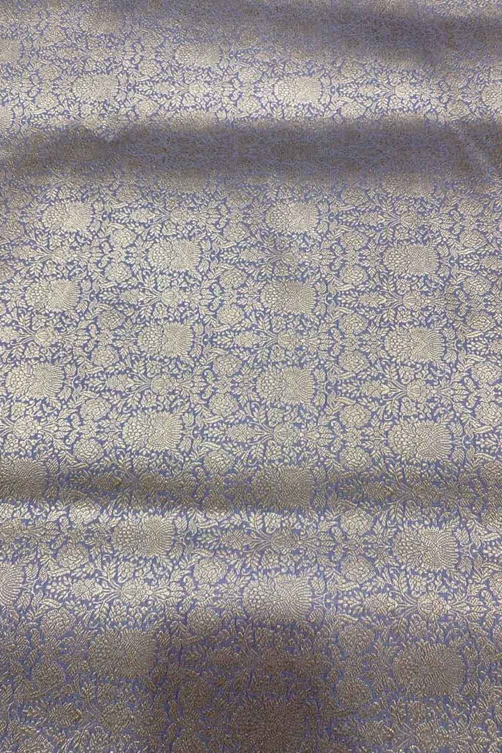 Blue Handloom Banarasi Pure Katan Silk Brocade Double Zari Fabric ( 2.5 Mtr ) - Luxurion World