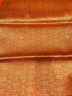 Luxurious Orange Handloom Banarasi Pure Katan Silk Brocade Double Zari Fabric ( 2.5 Mtr ) - Luxurion World