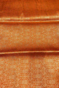 Luxurious Orange Handloom Banarasi Pure Katan Silk Brocade Double Zari Fabric ( 2.5 Mtr ) - Luxurion World