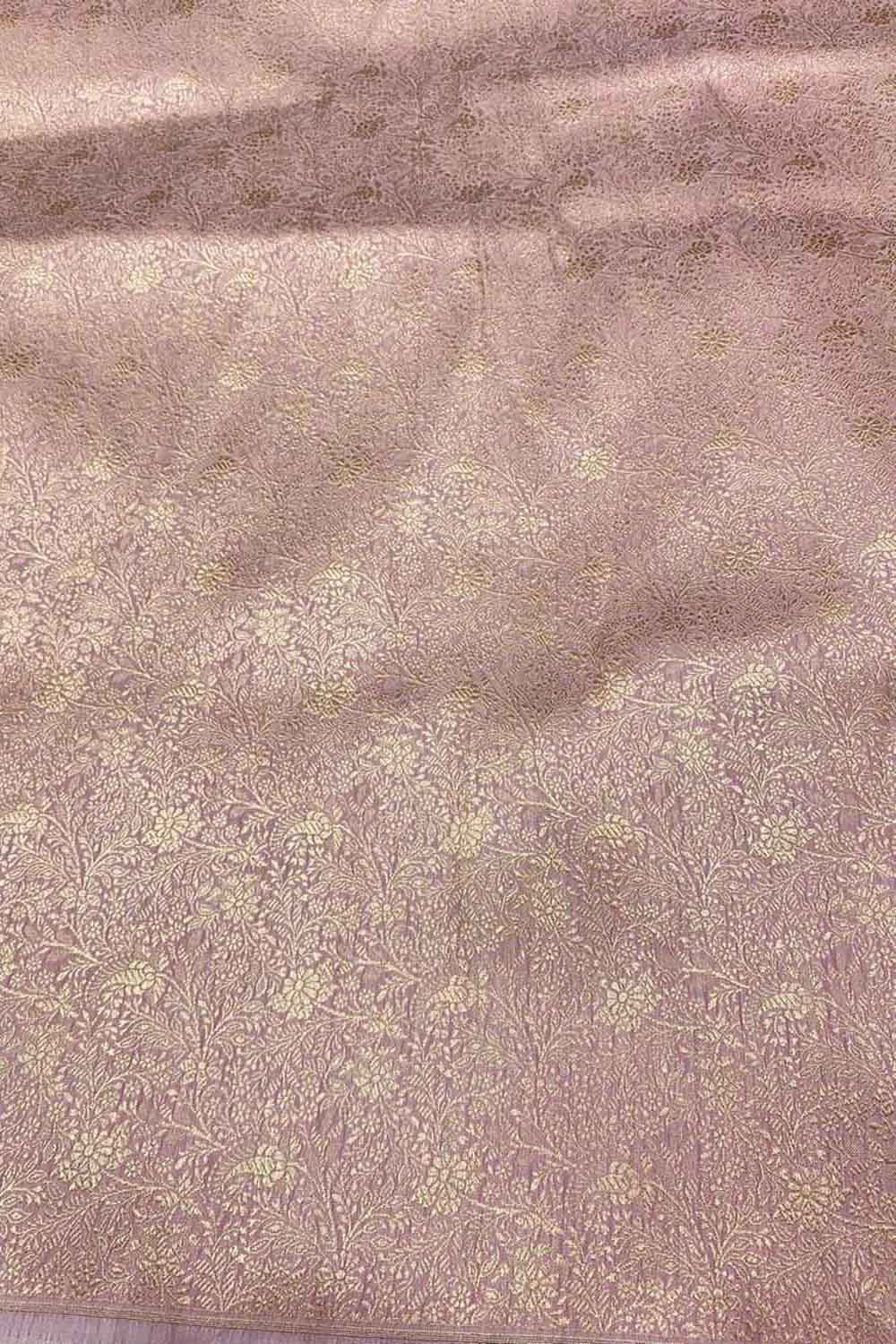 Luxurious Pink Handloom Banarasi Pure Katan Silk Brocade Double Zari Fabric ( 2.5 Mtr ) - Luxurion World
