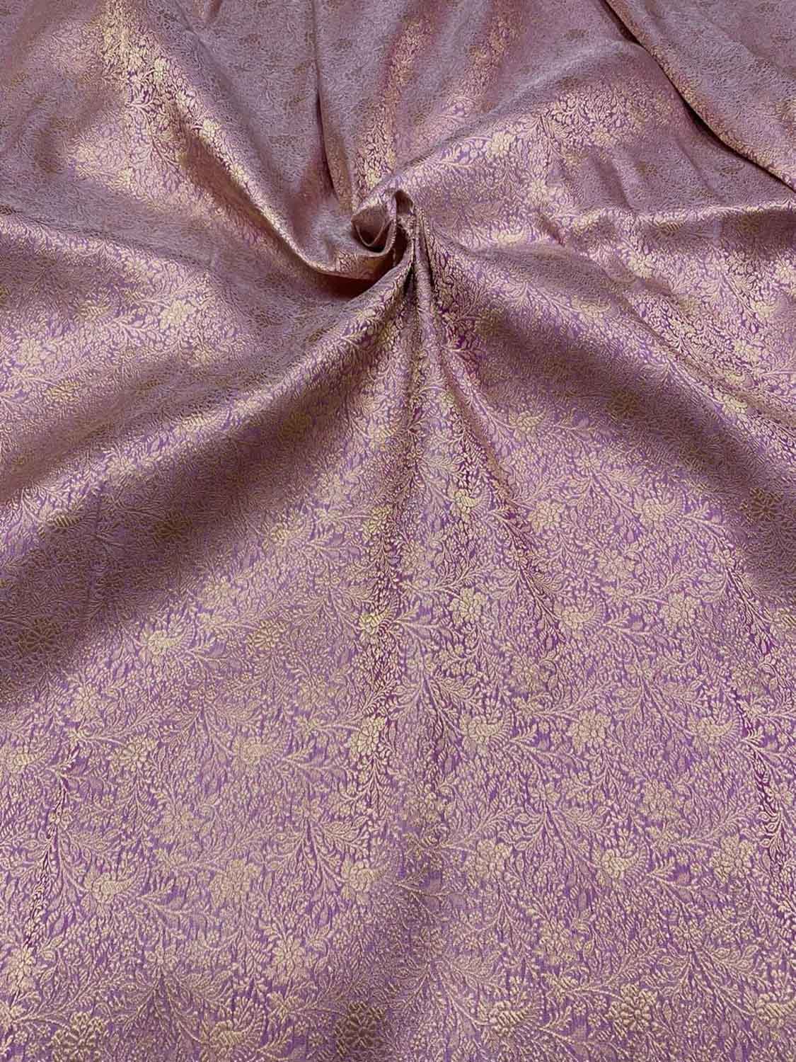 Luxurious Purple Handloom Banarasi Pure Katan Silk Brocade Double Zari Fabric ( 2.5 Mtr ) - Luxurion World
