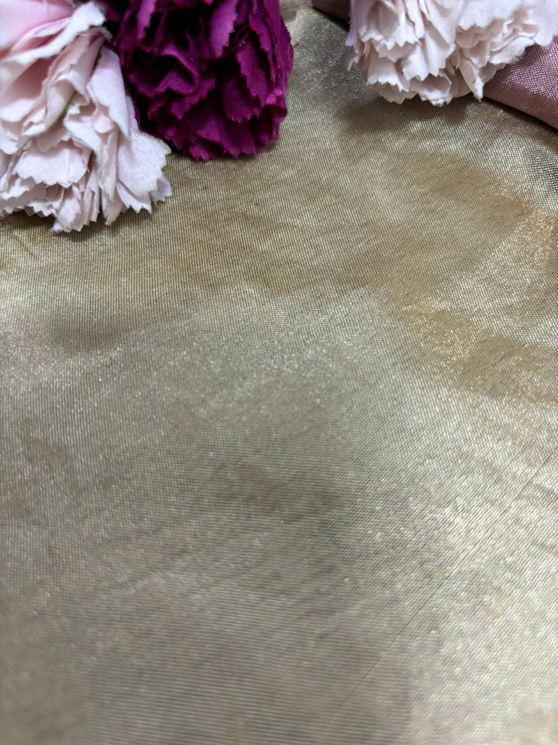 Opulent Golden Banarasi Tissue Katan Silk Fabric - Luxurion World