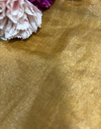 Opulent Golden Banarasi Tissue Katan Silk Fabric - Luxurion World
