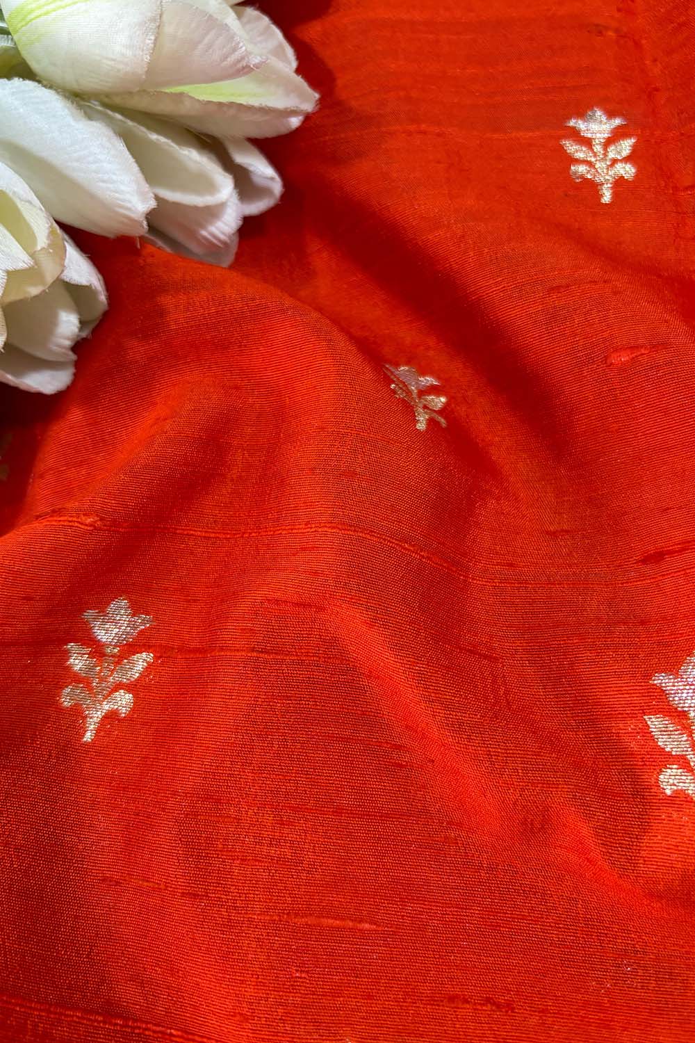 Orange Banarasi Raw Silk Fabric ( 2.5 Mtr ) - Luxurion World