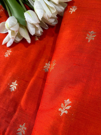 Orange Banarasi Raw Silk Fabric ( 2.5 Mtr ) - Luxurion World