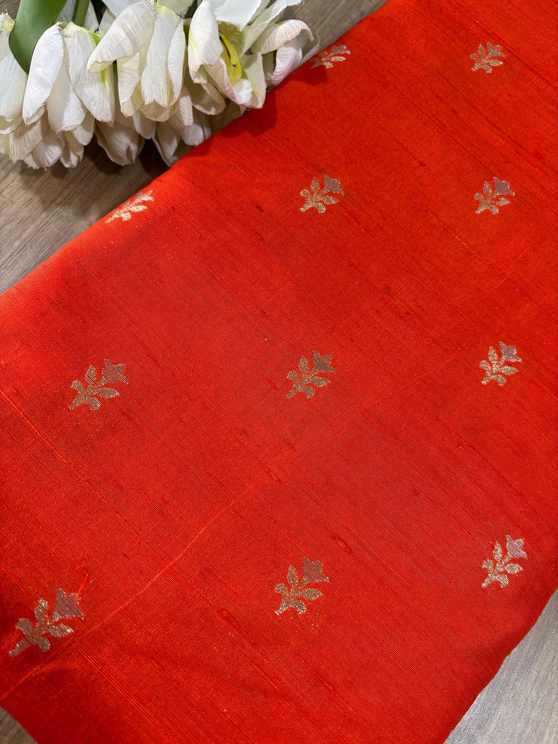 Orange Banarasi Raw Silk Fabric ( 2.5 Mtr ) - Luxurion World