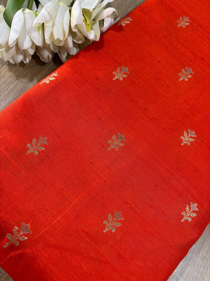 Orange Banarasi Raw Silk Fabric ( 2.5 Mtr ) - Luxurion World