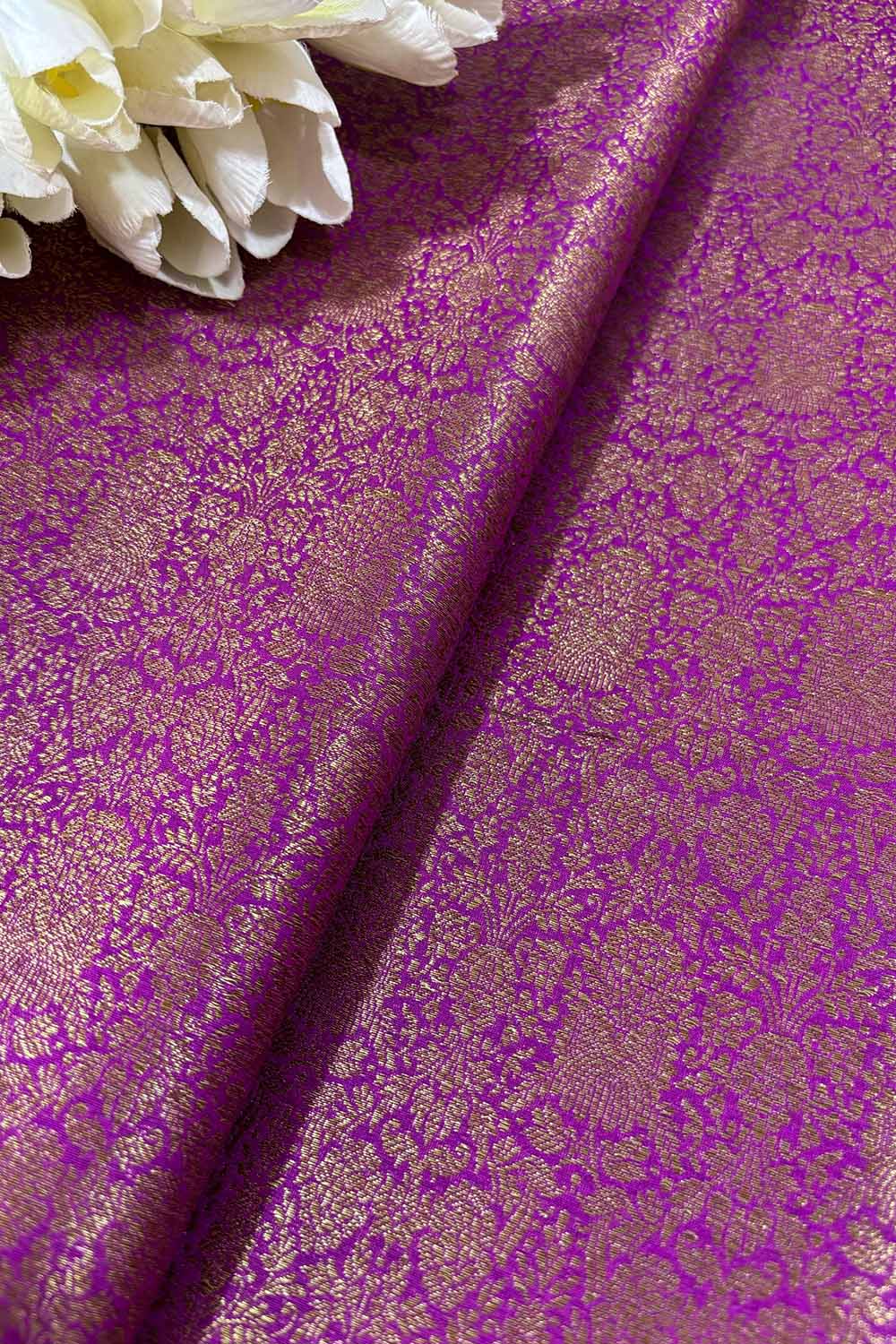 Exquisite Purple Banarasi Silk Antique Zari Fabric ( 1 Mtr ) - Luxurion World