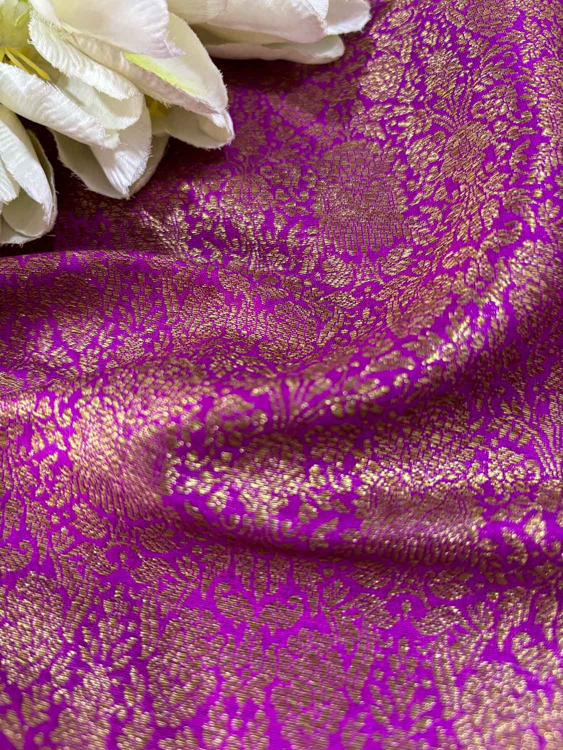 Exquisite Purple Banarasi Silk Antique Zari Fabric ( 1 Mtr ) - Luxurion World