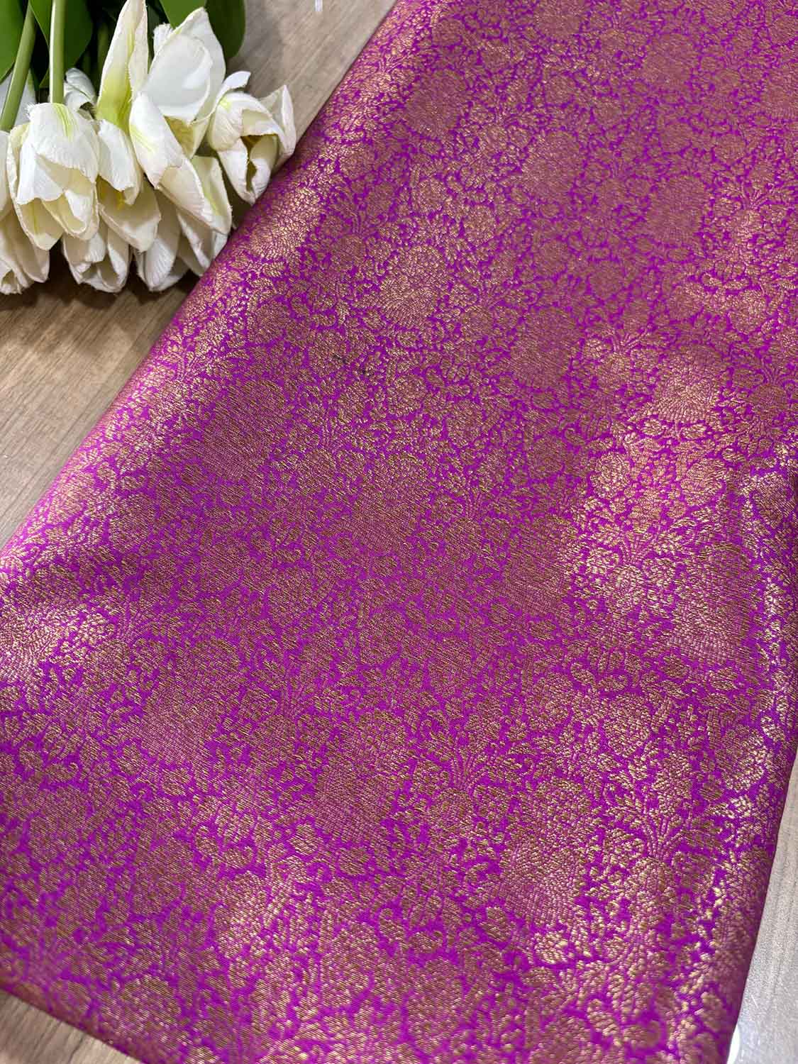 Exquisite Purple Banarasi Silk Antique Zari Fabric ( 1 Mtr ) - Luxurion World