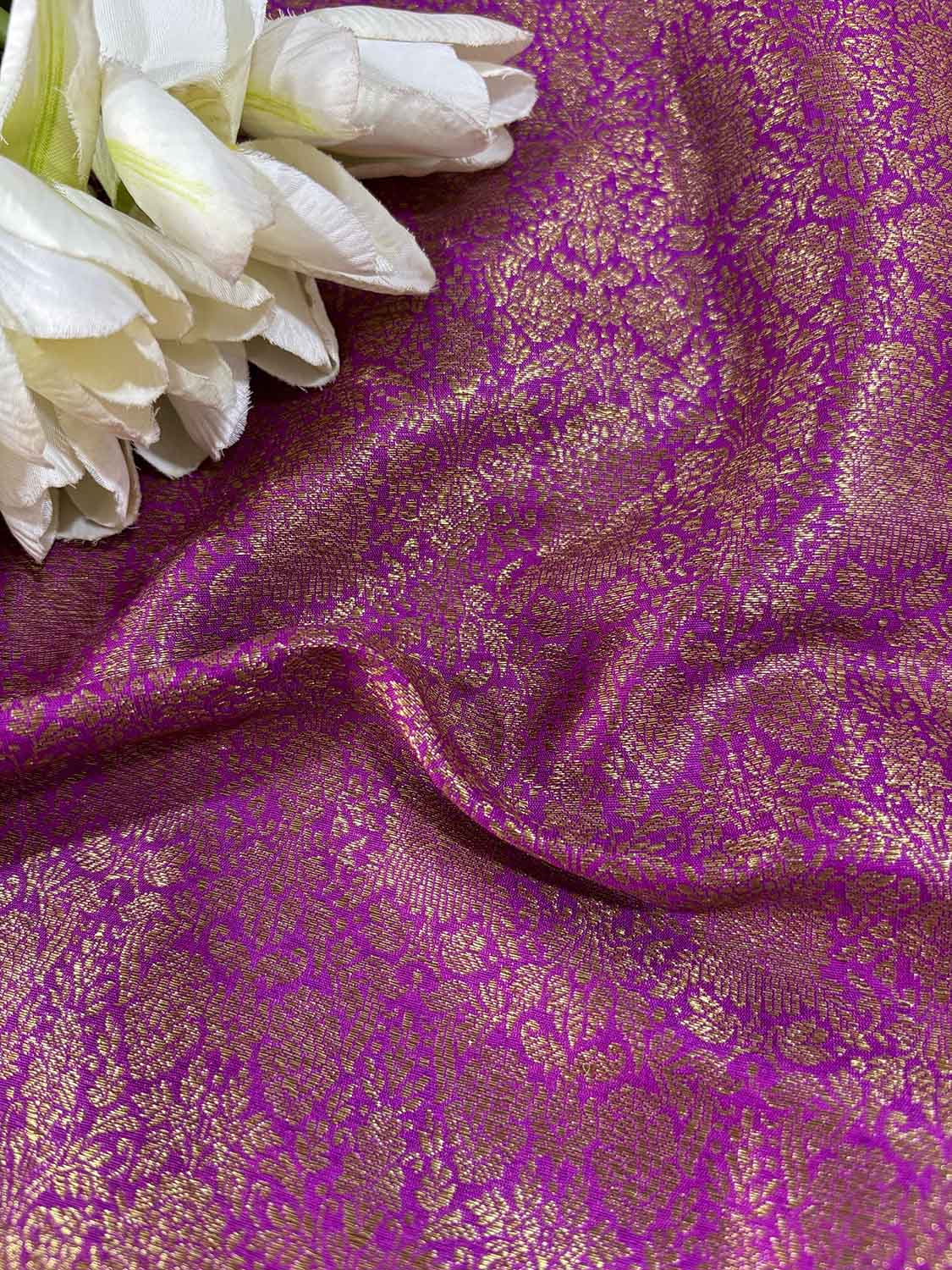 Exquisite Purple Banarasi Silk Antique Zari Fabric ( 1 Mtr ) - Luxurion World
