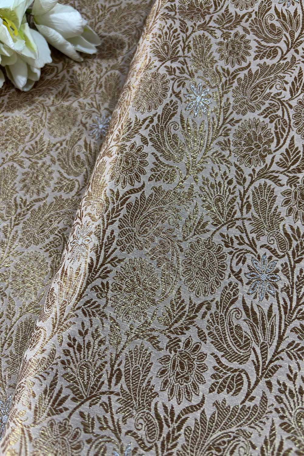 Golden Banarasi Silk Antique Zari Fabric ( 2.5 Mtr ) - Luxurion World