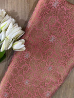 Elegant Peach Banarasi Silk Antique Zari Fabric ( 2.5 Mtr ) - Luxurion World