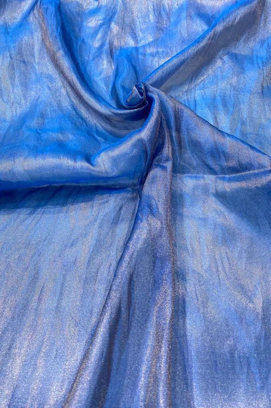 Blue Handloom Banarasi Pure Tissue Katan Silk Fabric ( 2.5 Mtr ) - Luxurion World