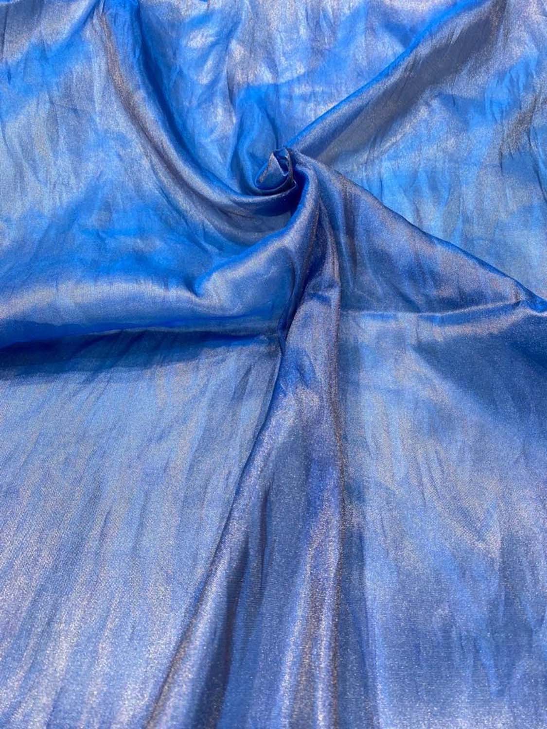 Blue Handloom Banarasi Pure Tissue Katan Silk Fabric ( 2.5 Mtr ) - Luxurion World