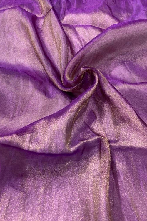 Exquisite Purple Handloom Banarasi Pure Tissue Katan Silk Fabric ( 1Mtr ) - Luxurion World