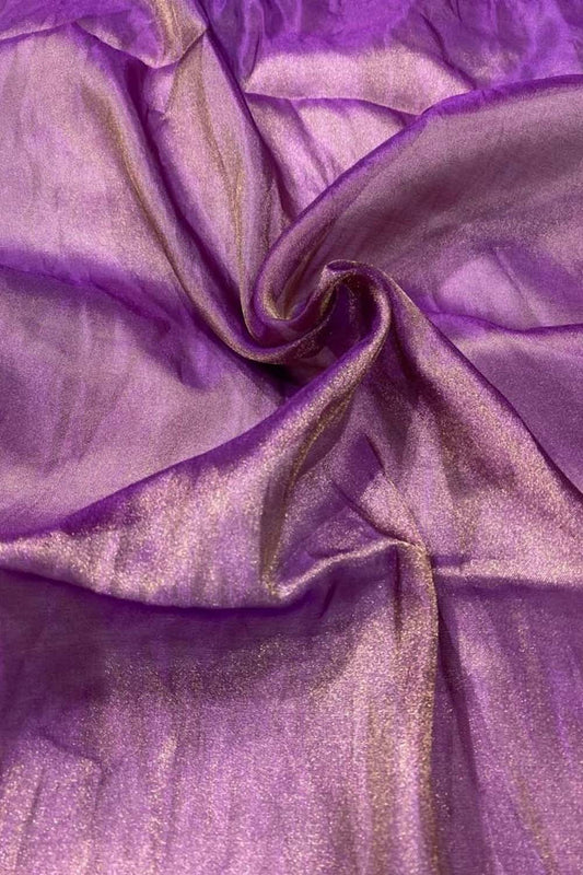 Exquisite Purple Handloom Banarasi Pure Tissue Katan Silk Fabric ( 2.5 Mtr ) - Luxurion World