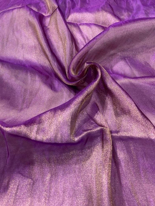 Exquisite Purple Handloom Banarasi Pure Tissue Katan Silk Fabric ( 1Mtr ) - Luxurion World