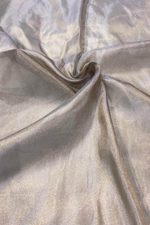 Exquisite Silver Handloom Banarasi Pure Tissue Katan Silk Fabric ( 2.5 Mtr ) - Luxurion World
