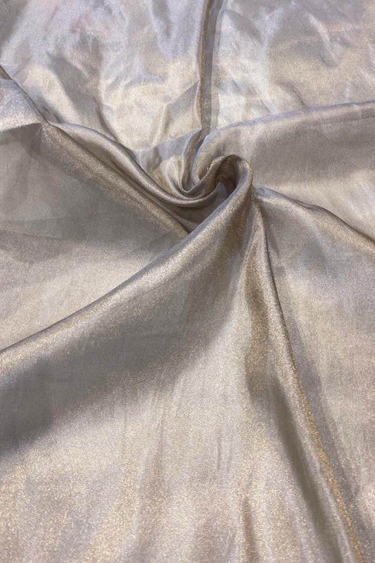 Exquisite Silver Handloom Banarasi Pure Tissue Katan Silk Fabric ( 2.5 Mtr ) - Luxurion World