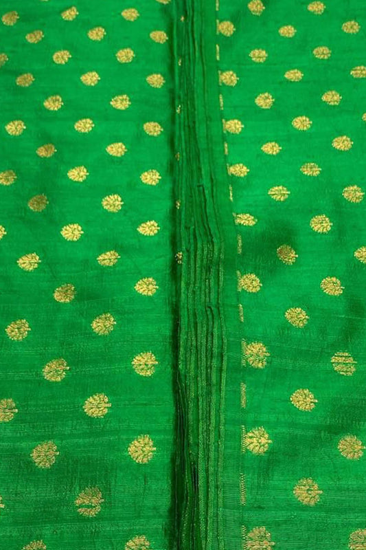Green Banarasi Pure Raw Silk Fabric ( 2.5 Mtrs ) - Luxurion World