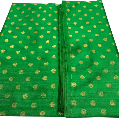 Green Banarasi Pure Raw Silk Fabric ( 2.5 Mtrs ) - Luxurion World
