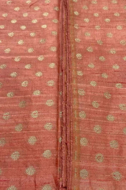 Peach Banarasi Pure Raw Silk Fabric ( 2.5 Mtrs ) - Luxurion World