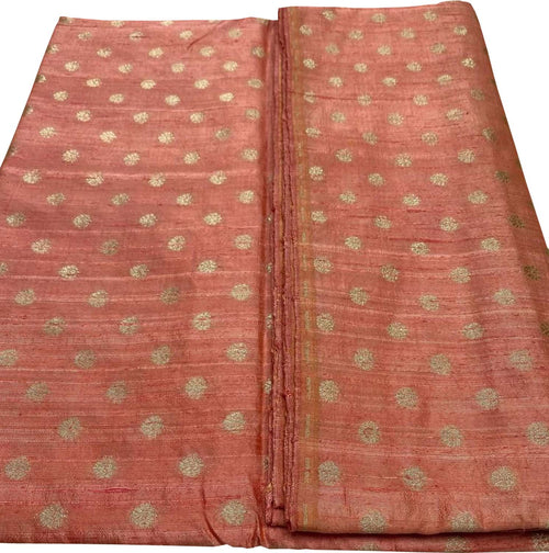 Peach Banarasi Pure Raw Silk Fabric ( 2.5 Mtrs ) - Luxurion World