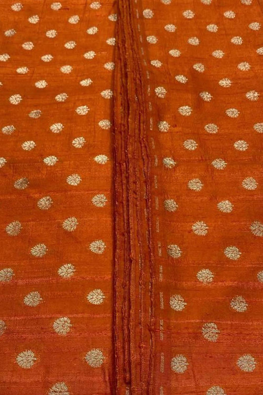 Orange Banarasi Pure Raw Silk Fabric ( 2.5 Mtrs ) - Luxurion World