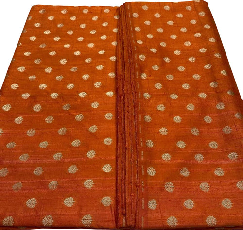 Orange Banarasi Pure Raw Silk Fabric ( 2.5 Mtrs ) - Luxurion World