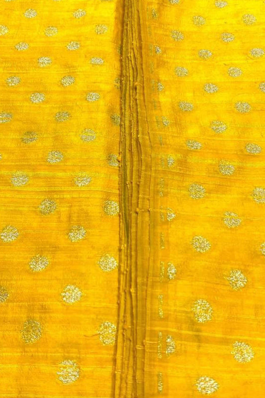 Yellow Banarasi Pure Raw Silk Fabric ( 2.5 Mtrs ) - Luxurion World