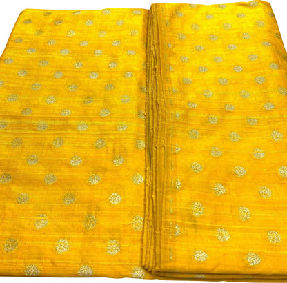 Yellow Banarasi Pure Raw Silk Fabric ( 2.5 Mtrs ) - Luxurion World