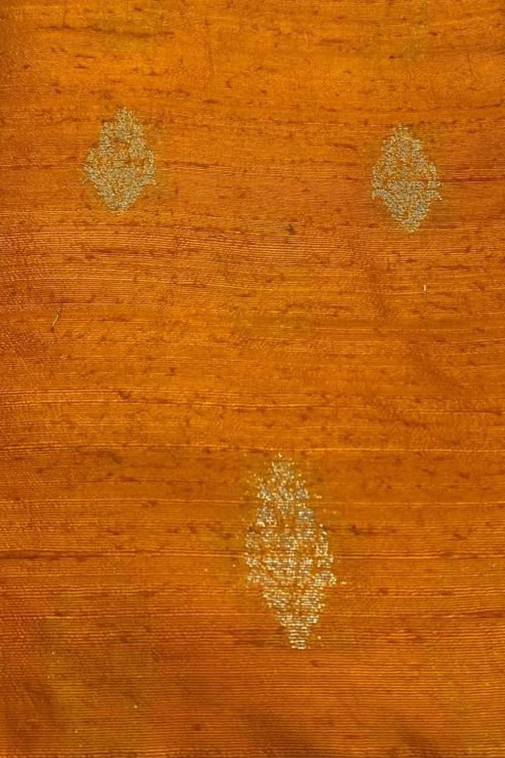 Orange Banarasi Pure Raw Silk Fabric ( 2.5 Mtrs ) - Luxurion World