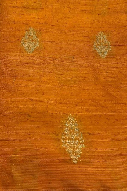 Orange Banarasi Pure Raw Silk Fabric ( 2.5 Mtrs ) - Luxurion World