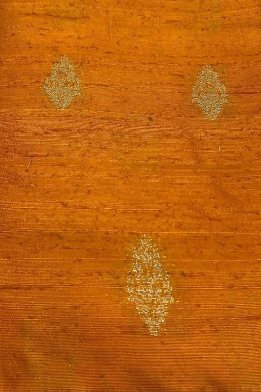 Orange Banarasi Pure Raw Silk Fabric ( 2.5 Mtrs ) - Luxurion World