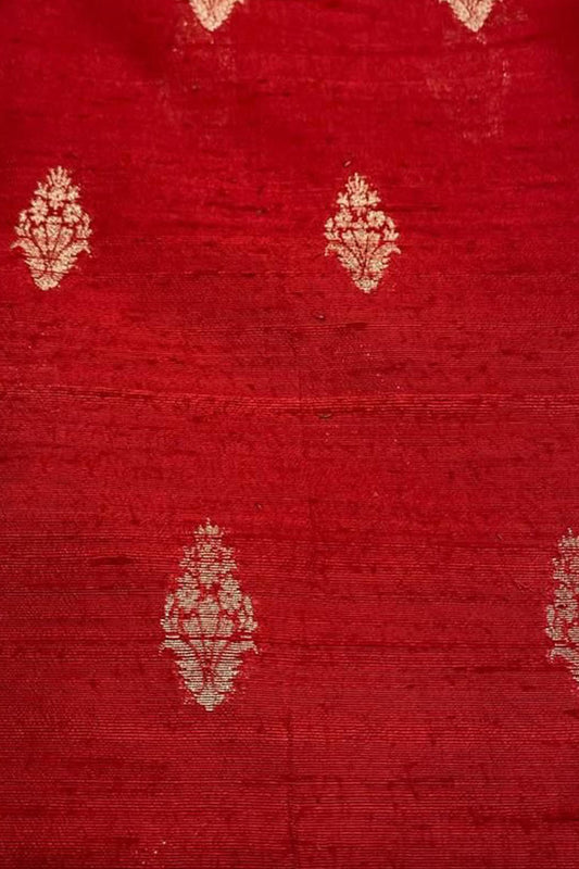 Red Banarasi Pure Raw Silk Fabric ( 2.5 Mtrs ) - Luxurion World