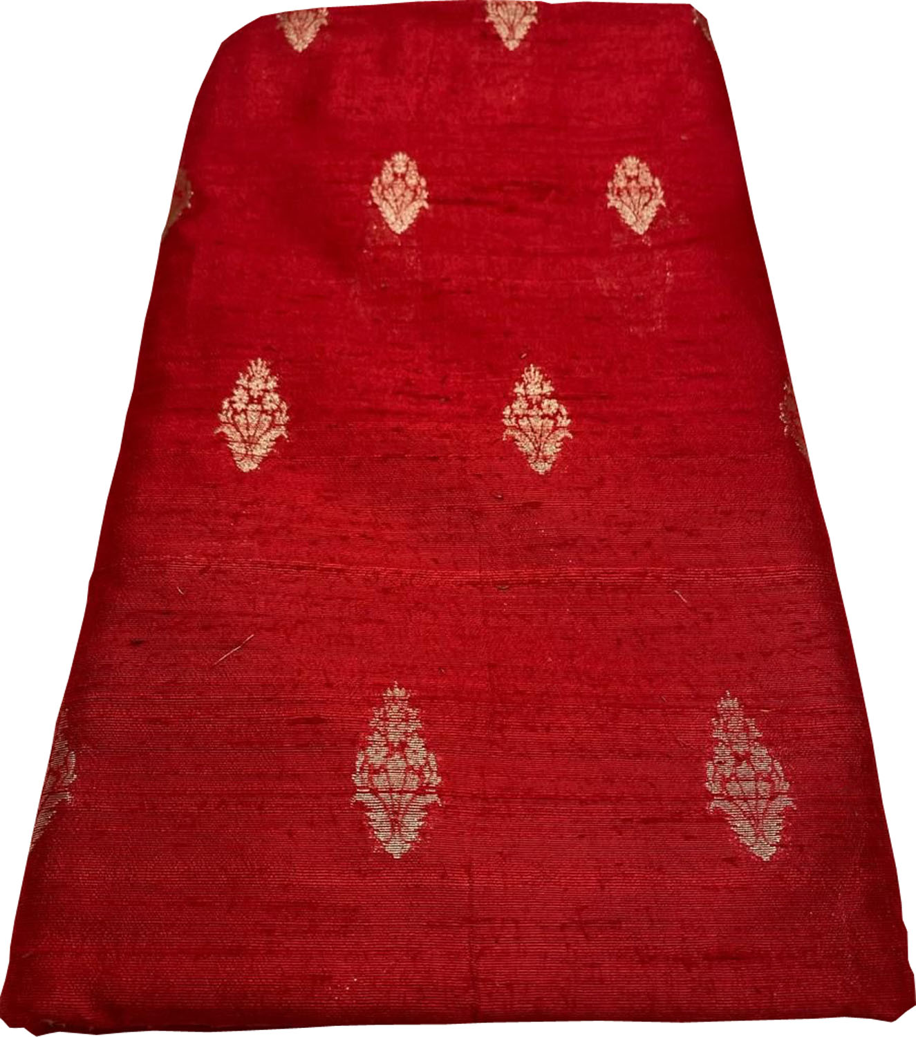 Red Banarasi Pure Raw Silk Fabric ( 2.5 Mtrs ) - Luxurion World