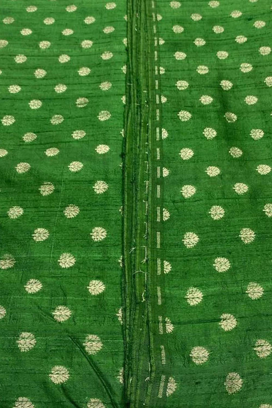Green Banarasi Pure Raw Silk Fabric ( 2.5 Mtrs ) - Luxurion World