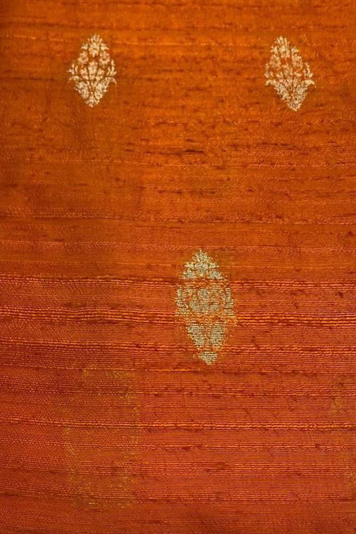 Orange Banarasi Pure Raw Silk Fabric ( 2.5 Mtrs ) - Luxurion World