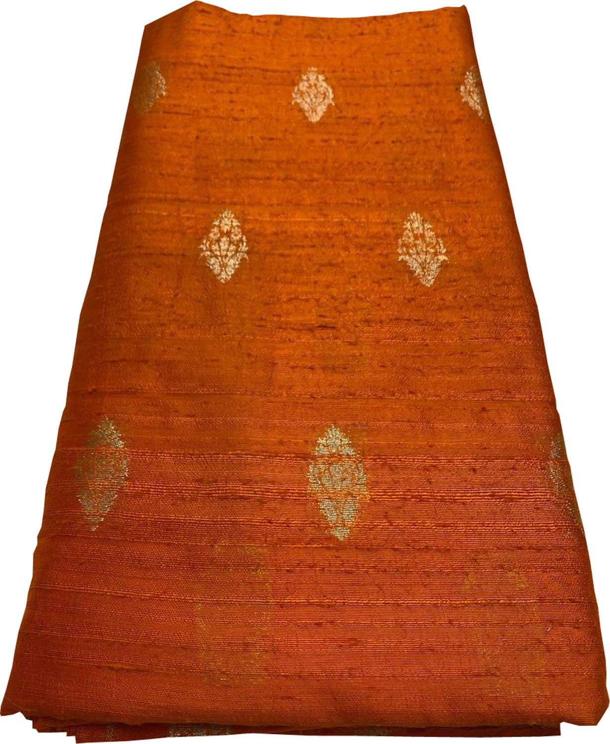 Orange Banarasi Pure Raw Silk Fabric ( 2.5 Mtrs ) - Luxurion World