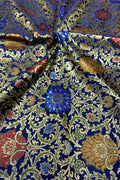 Blue Handloom Banarasi Kimkhwab Silk Meenakari Flower Design Fabric ( 1 Mtr ) - Luxurion World
