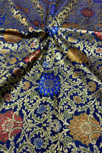 Blue Handloom Banarasi Kimkhwab Silk Meenakari Flower Design Fabric ( 1 Mtr ) - Luxurion World