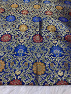 Blue Handloom Banarasi Kimkhwab Silk Meenakari Flower Design Fabric ( 1 Mtr ) - Luxurion World