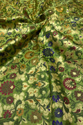 Green Handloom Banarasi Kimkhwab Silk Meenakari Flower Design Fabric ( 1 Mtr ) - Luxurion World